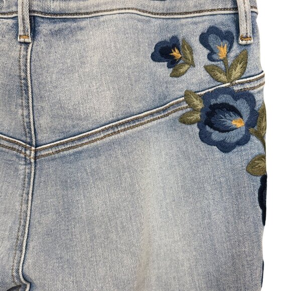Driftwood Womens Jeans 31 Blue Denim Flared High Rise Embroidered Floral - Picture 6 of 10